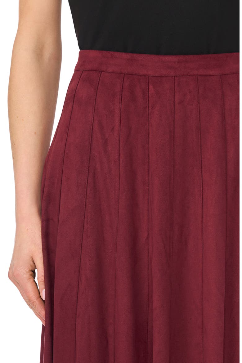 Panelled Pintuck Faux Suede Midi Skirt, Alternate, color, WINTERBERRY