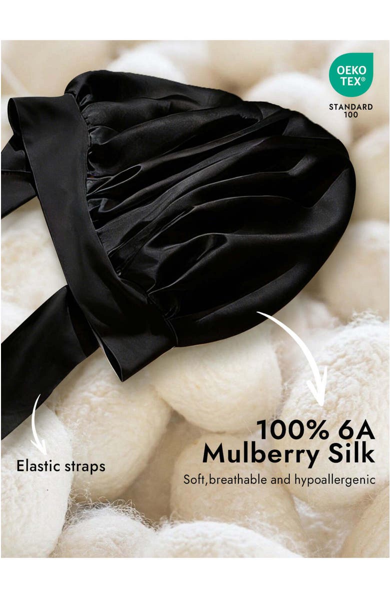 SILKSILKY Pure Silk Bowknot Tie Bonnet, Main, color, Black