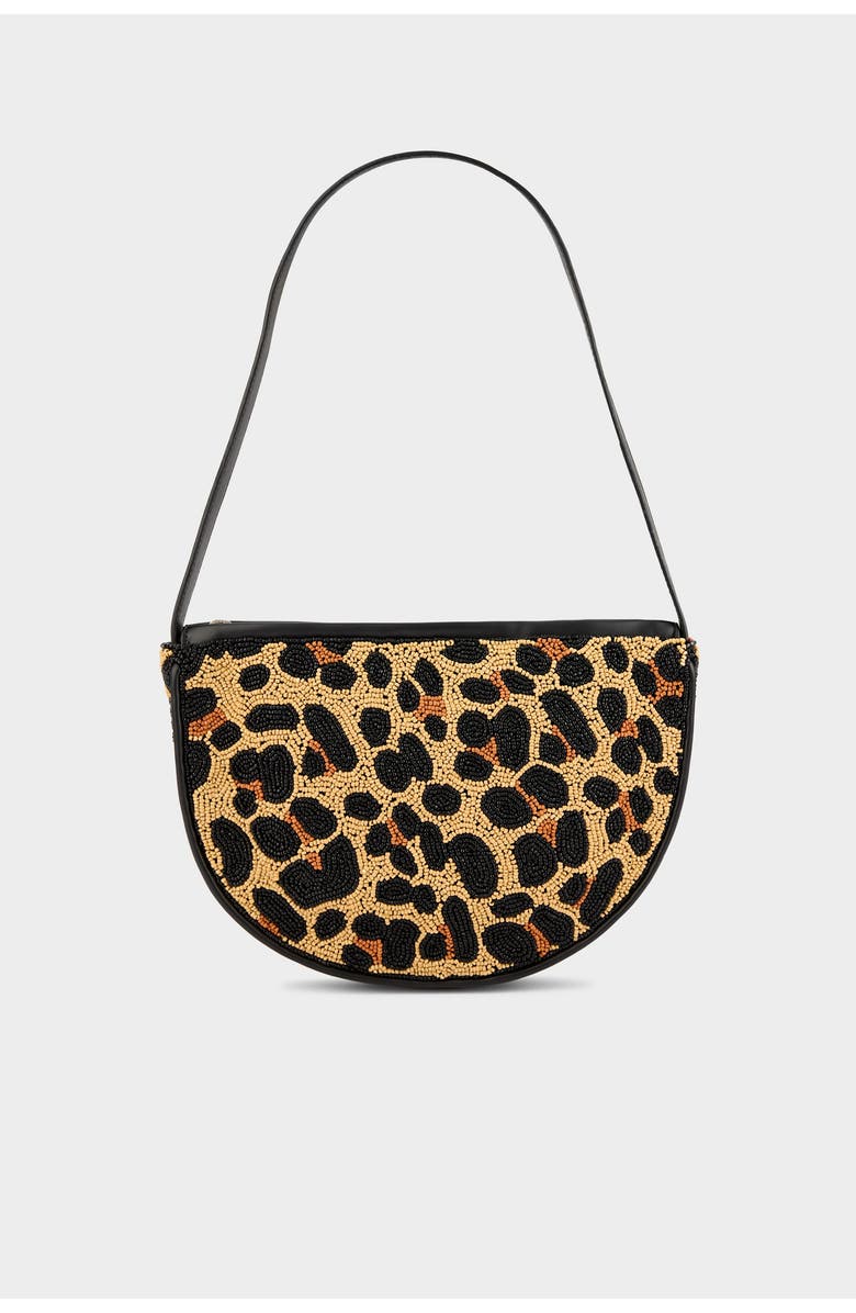 SIMONMILLER Belo Half Moon Shoulder Bag with Seed Bead Embellishment, Main, color, Cheetah