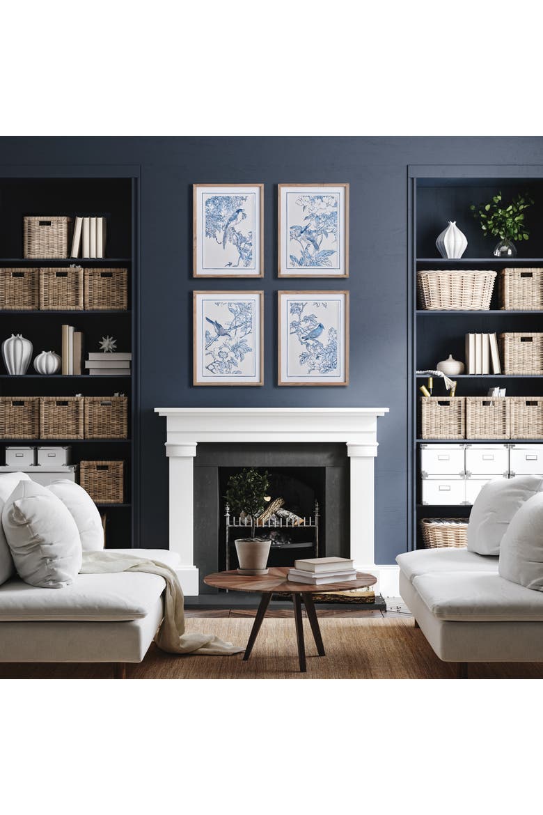Monochromatic Bird Study Framed Wall Art Set of 4, Alternate, color, Blue