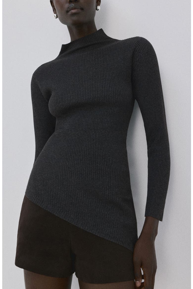 Asymmetric Hem Mock Neck Sweater, Main, color, CHARCOAL
