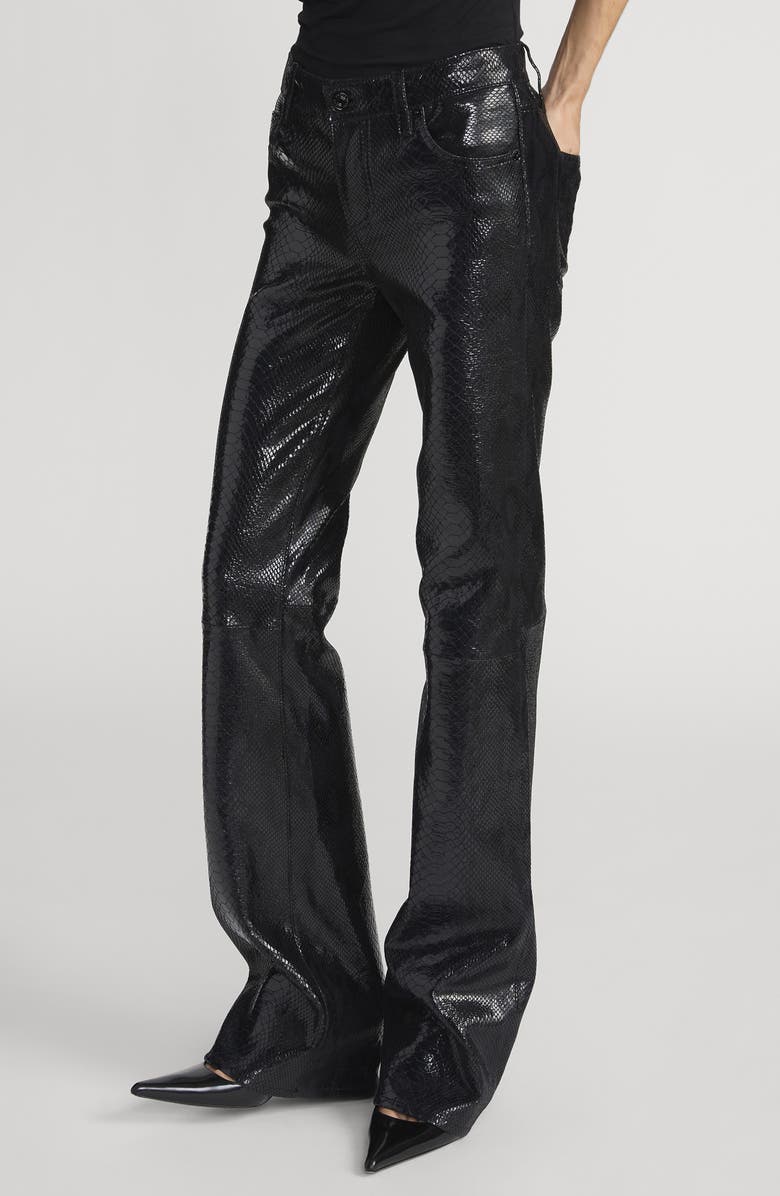FRAME Faux Snakeskin Leather Bootcut Pants, Alternate, color, Black Snake