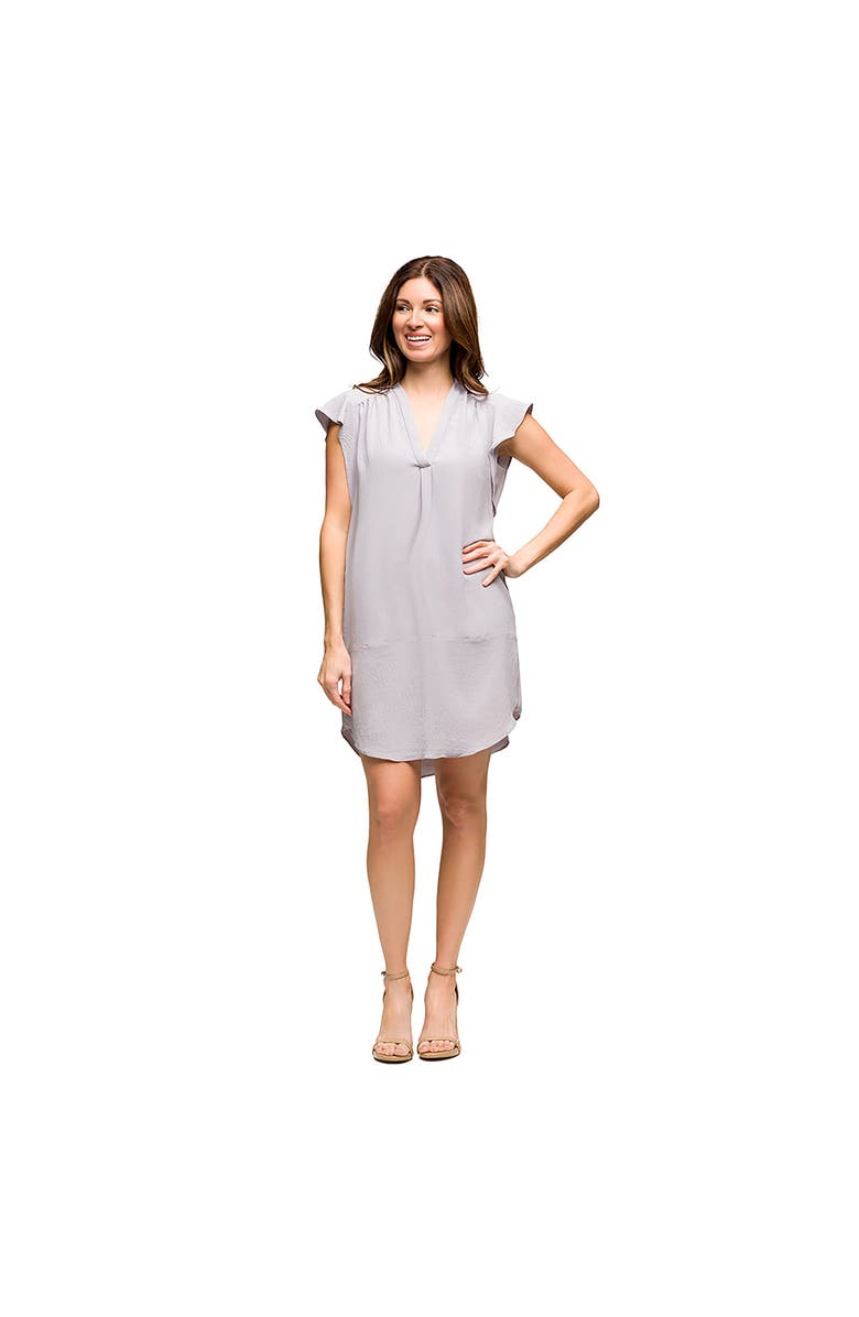 24seven Comfort Apparel Maternity V-Neck Cap Sleeve Knee Length Pocket Dress, Main, color, Grey