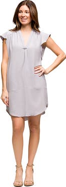 24seven Comfort Apparel Maternity V-Neck Cap Sleeve Knee Length Pocket Dress
