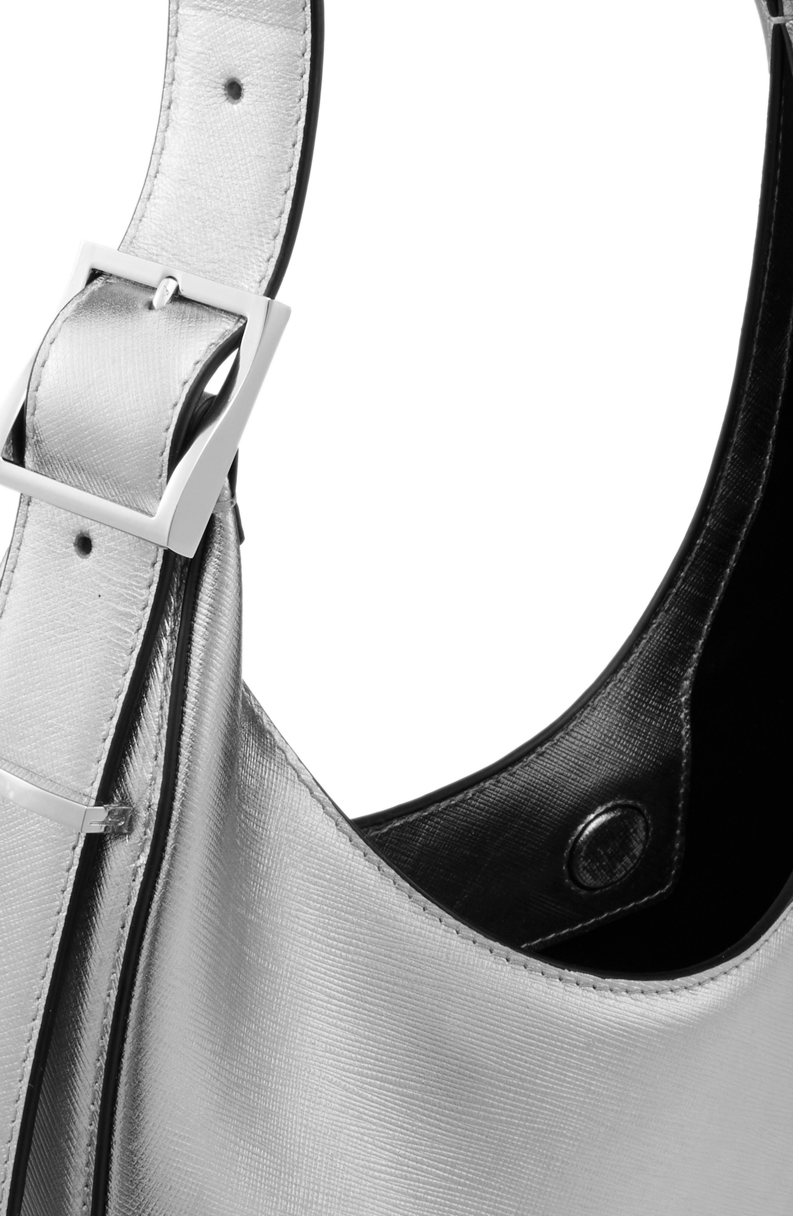behno Medium Ina Metallic Leather Crescent Shoulder Bag, Alternate, color, Silver