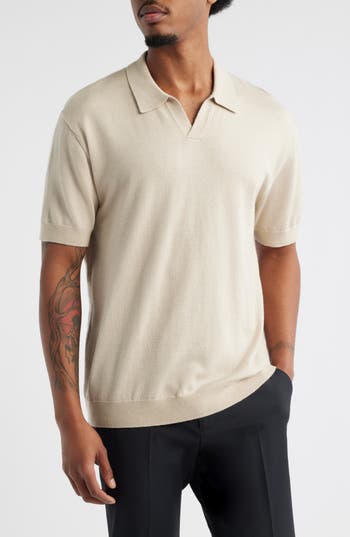 Open Edit Short Sleeve Johnny Collar Polo Sweater In Brown
