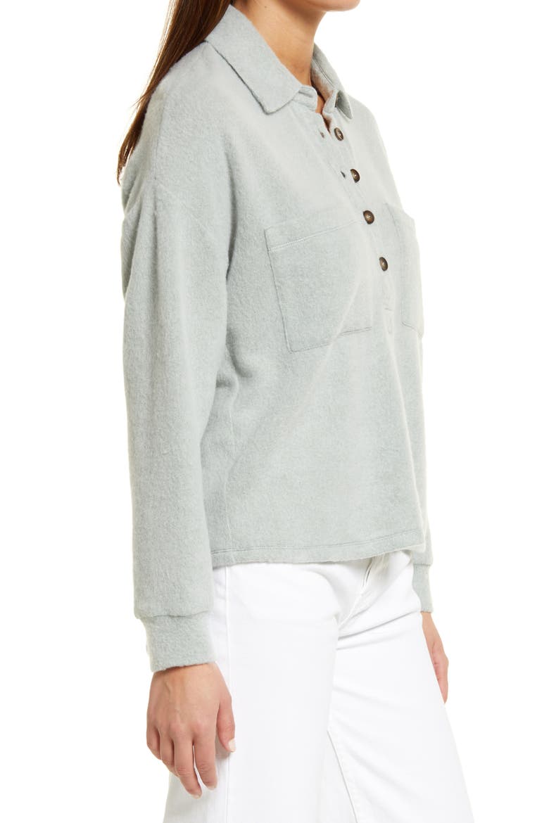 Women's Cozy Polo Knit Top, Alternate, color, GREEN AGAVE