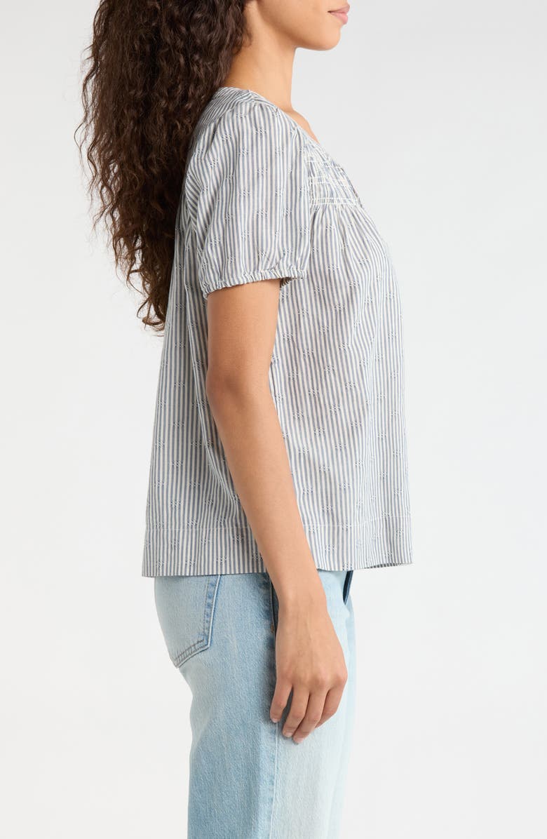 Lucky Brand Stripe Smock Detail Cotton Top, Alternate, color, Light Seashell