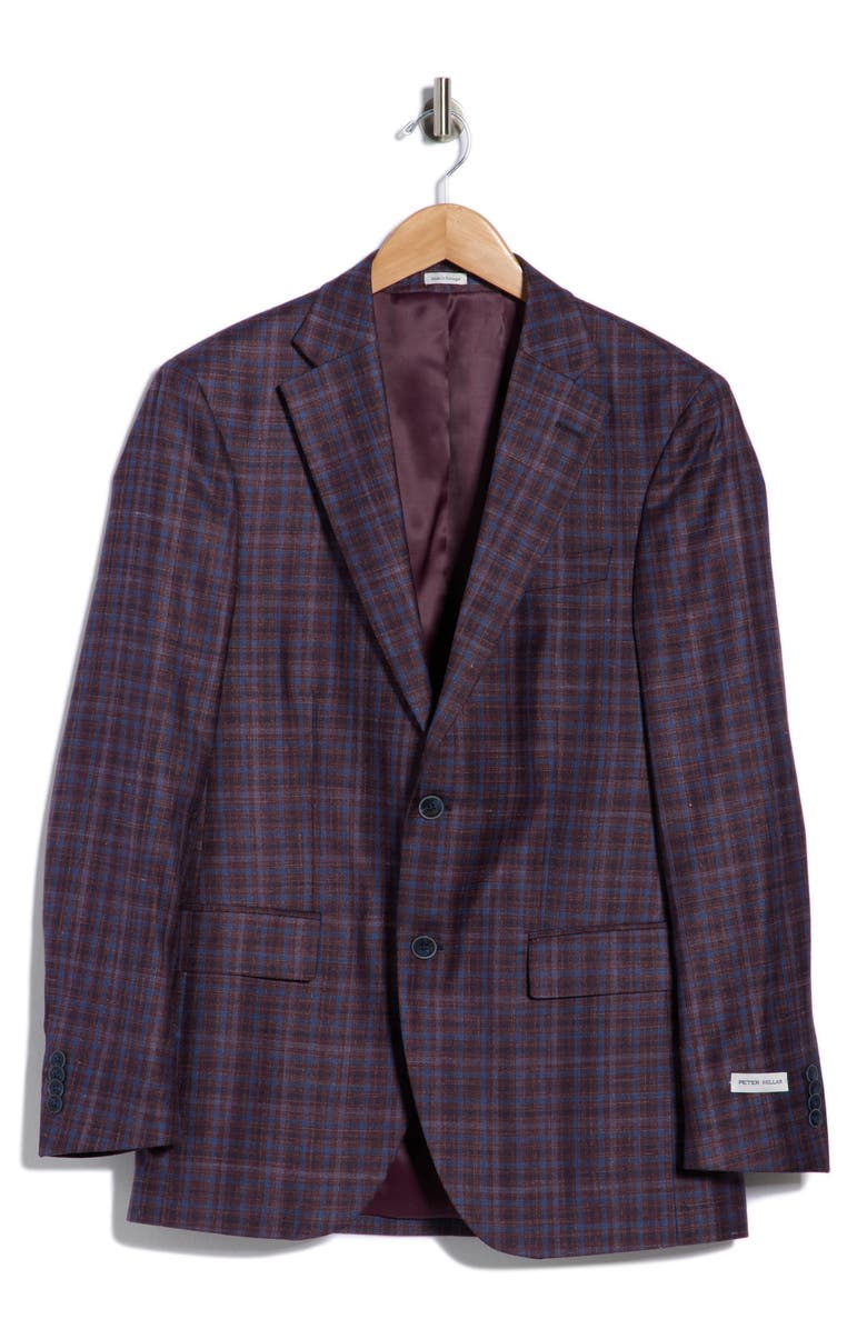 Peter Millar Flynn Classic Fit Plaid Wool Blend Sport Coat, Main, color, Dark Red