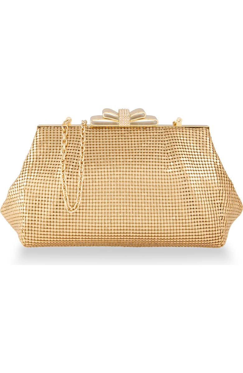 Whiting & Davis Blake Bow Clutch, Main, color, Metallic Gold
