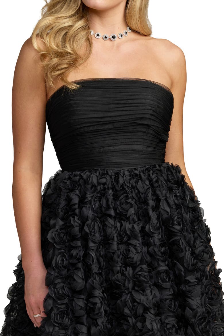 Women's Strapless 3D Rosette Ball Gown, Alternate, color, Black
