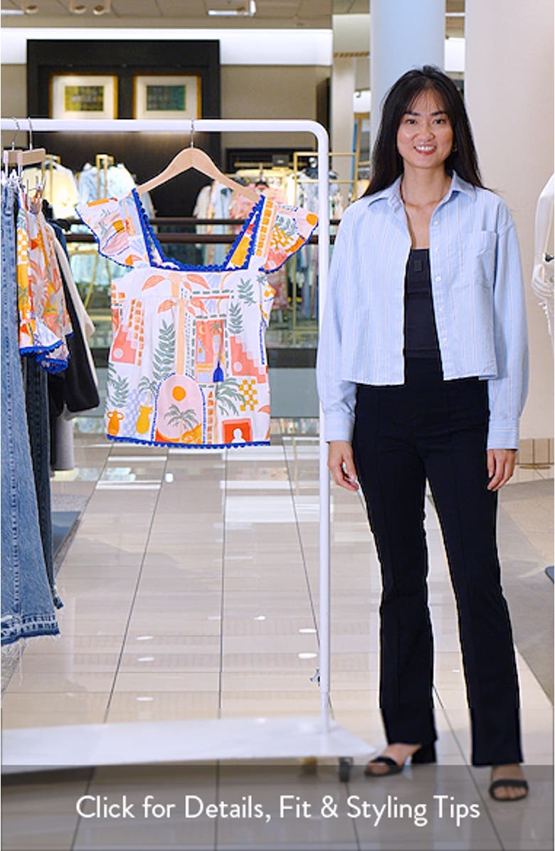 Petrolia Town Ada Embroidered Scalloped Trim Flutter Sleeve Cotton Top, sales video thumbnail