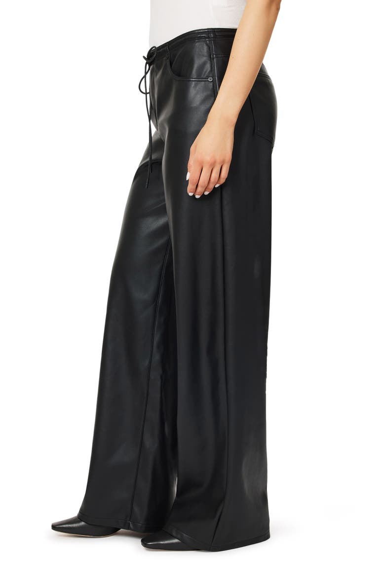 Drawstring Faux Leather Wide Leg Pants, Alternate, color, JET BLACK