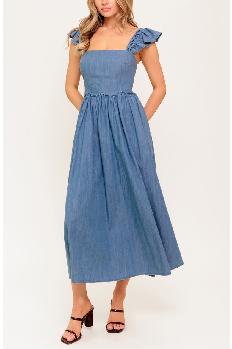 Cap Sleeve Chambray Midi Dress, Alternate, color, INDIGO