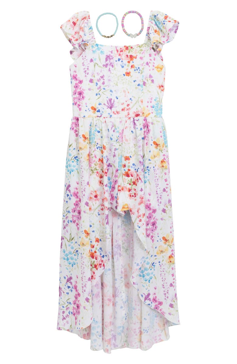 Speechless Kids' Floral High-Low Dress & Bracelets Set, Main, color, 