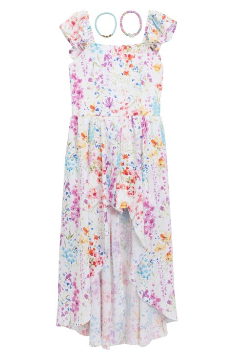 Kids' Floral High-Low Dress & Bracelets Set (Big Kid)
