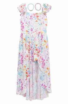 Speechless Kids' Floral High-Low Dress & Bracelets Set