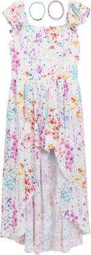 Speechless Kids' Floral High-Low Dress & Bracelets Set