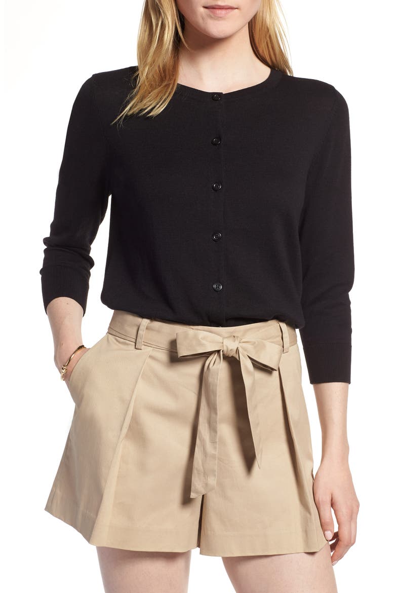 Cotton Blend Cardigan, Main, color, BLACK