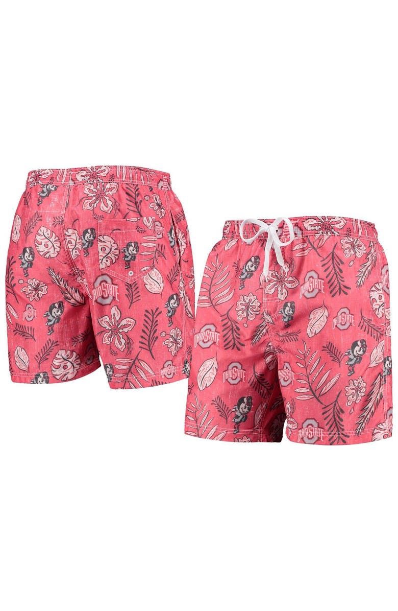 Wes & Willy Men's Wes & Willy Scarlet Ohio State Buckeyes Vintage Floral Swim Trunks, Main, color, Scarlet