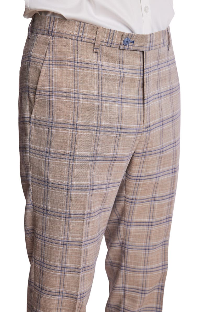 PAISLEY & GRAY Downing Slim Flat Front Windowpane Dress Pants, Alternate, color, Tan Blue White Check