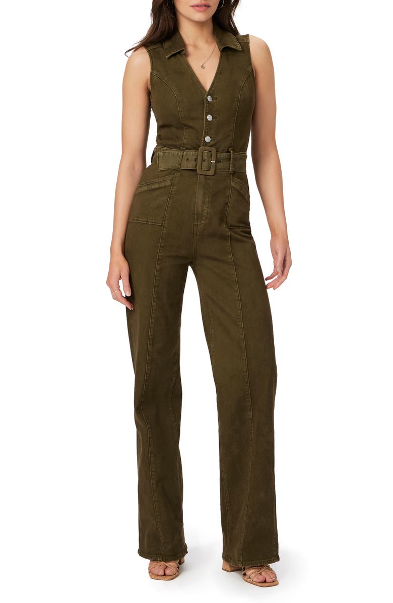 PAIGE Sasha Belted Denim Jumpsuit, Main, color, Vintage Olive Meadow