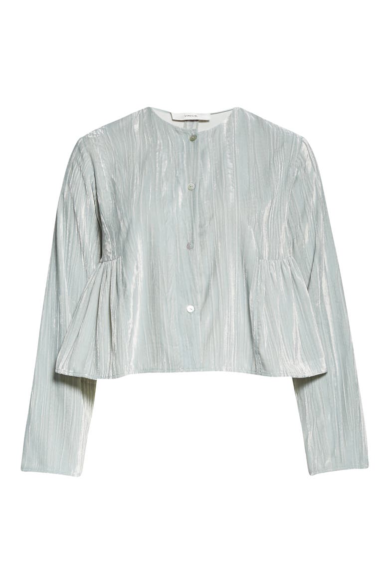Ruched Long Sleeve Textured Velvet Blouse, Alternate, color, PALE SEA GLASS