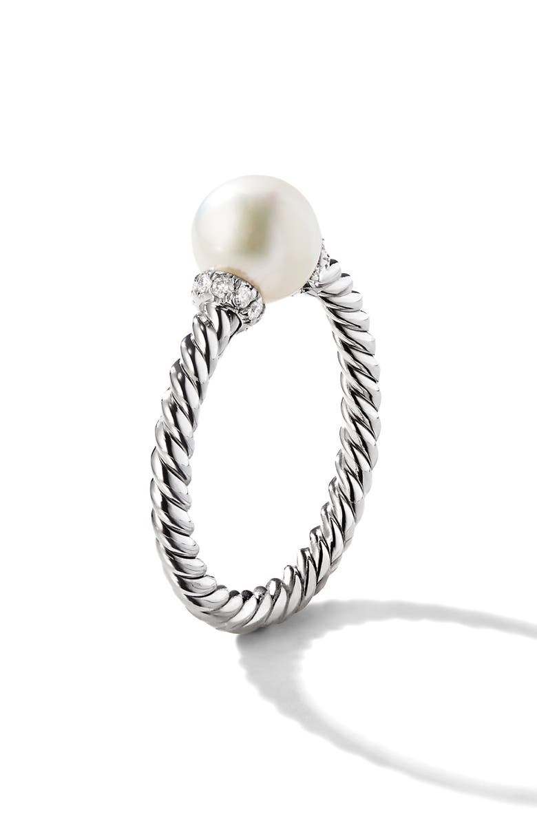 David Yurman Solari Akoya Pearl & Pavé Diamond Ring in 18K White Gold, Alternate, color,