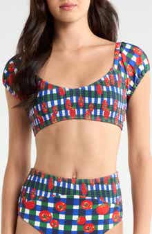 Smocked Puff Sleeve Bikini Top