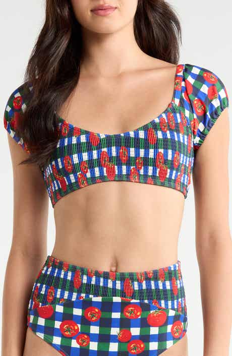 Smocked Puff Sleeve Bikini Top