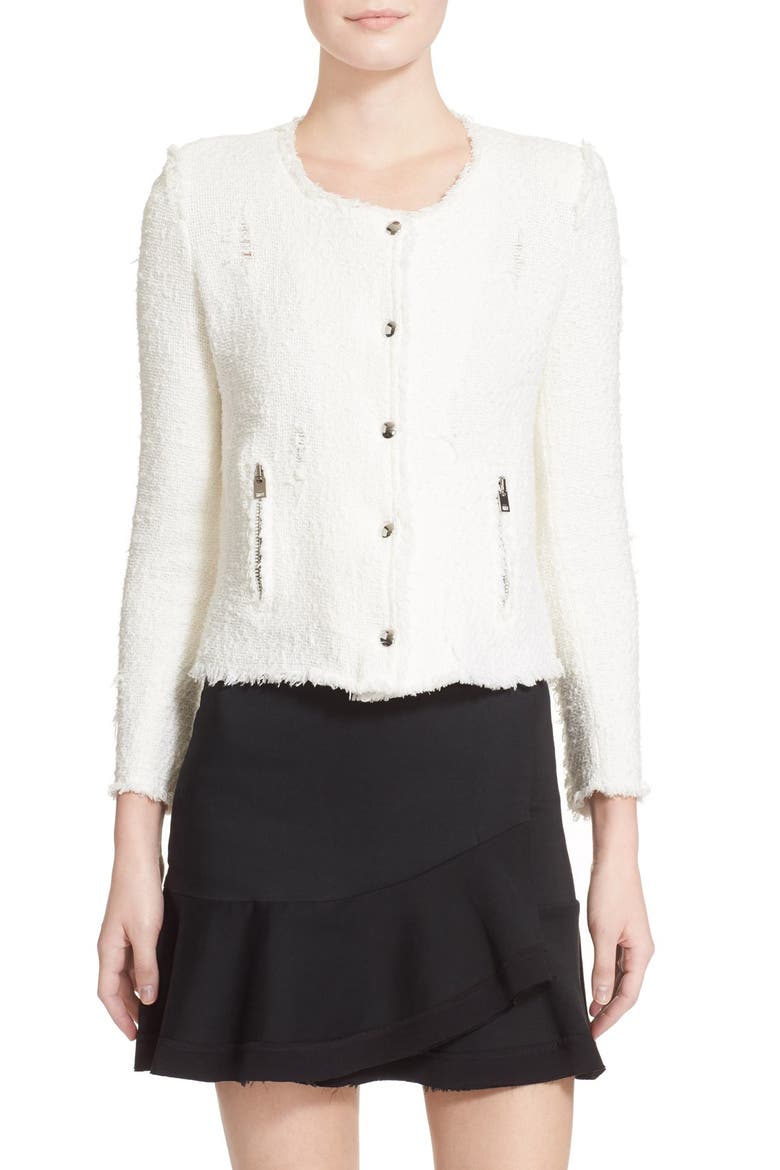 Snap Front Crop Cotton Tweed Jacket, Main, color, WHITE