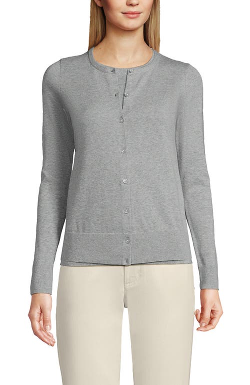 Lands' End Fine Gauge Cotton Cardigan Sweater In Gray