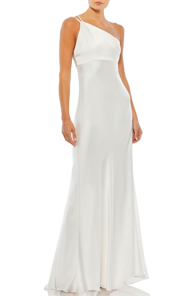 Mac Duggal One Shoulder Double Strap Satin Gown, Main, color, White