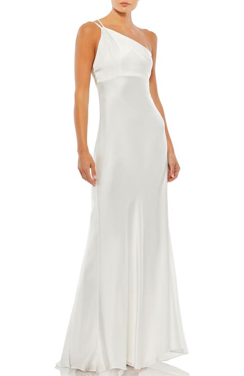 One Shoulder Double Strap Satin Gown
