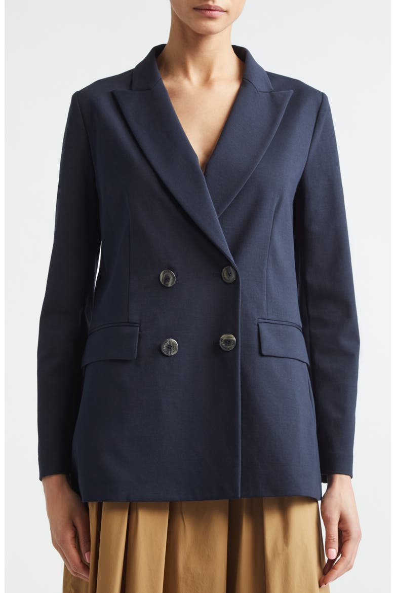 Double Breasted Stretch Cotton Blend Jacket, Alternate, color, 9200 NAVY