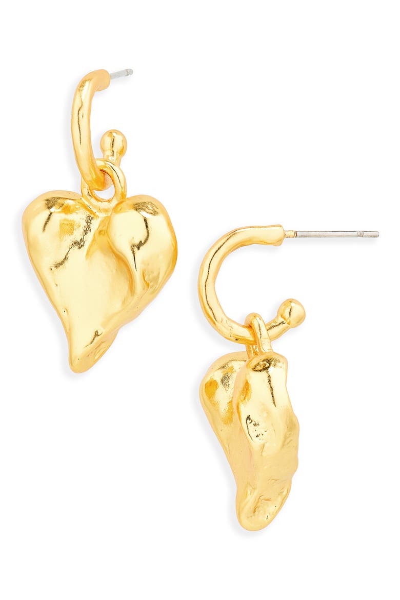 Molten Heart Drop Earrings, Main, color, GOLD