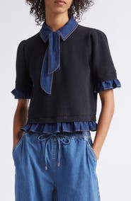 Cinq à Sept Shelly Denim Trim Sweater