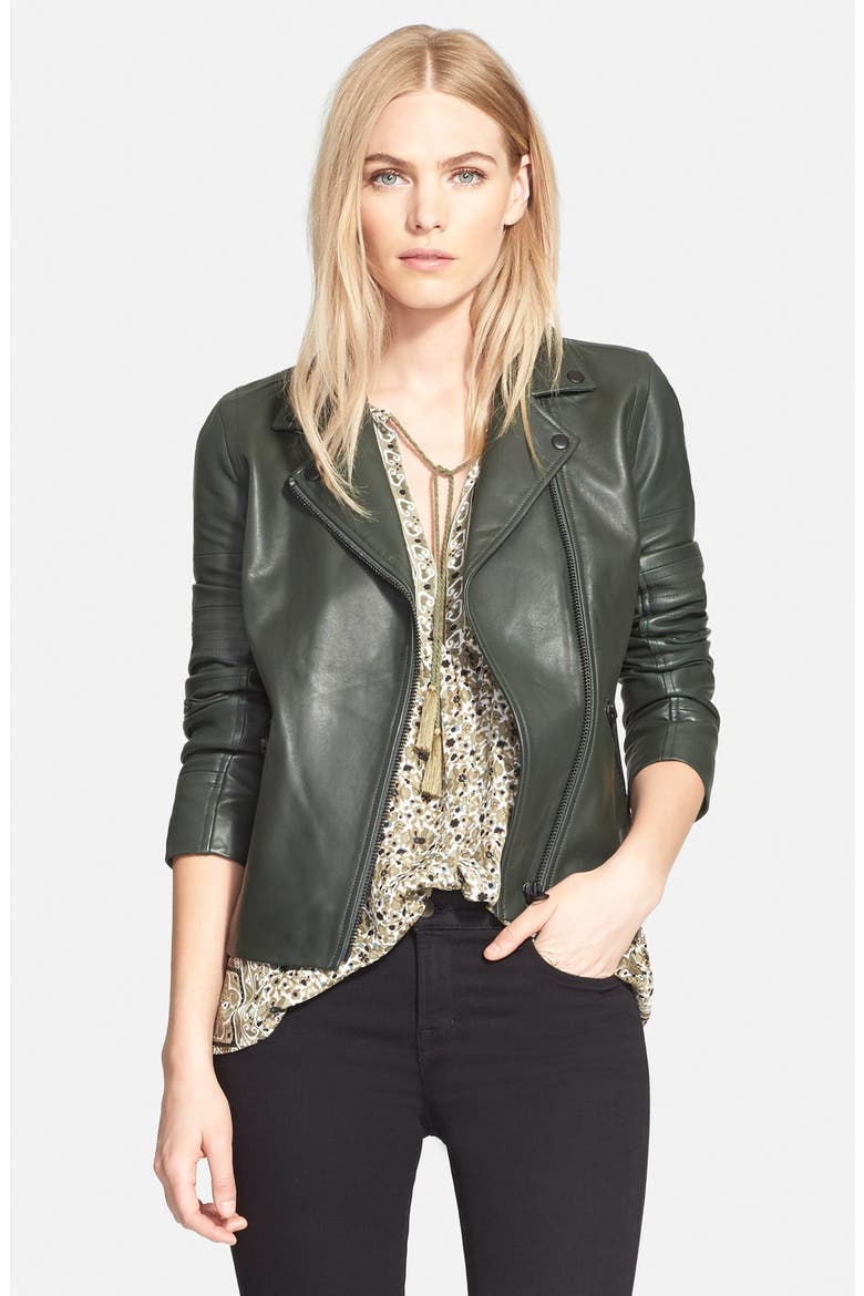 'Luna' Leather Moto Jacket, Main, color, GREEN