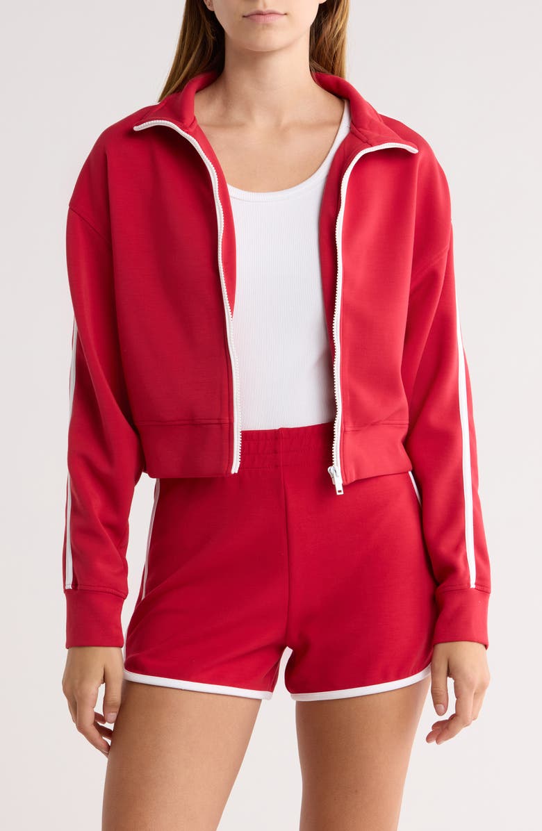 RDI Contrast Trim Knit Full Zip Jacket, Main, color, Crimson / White