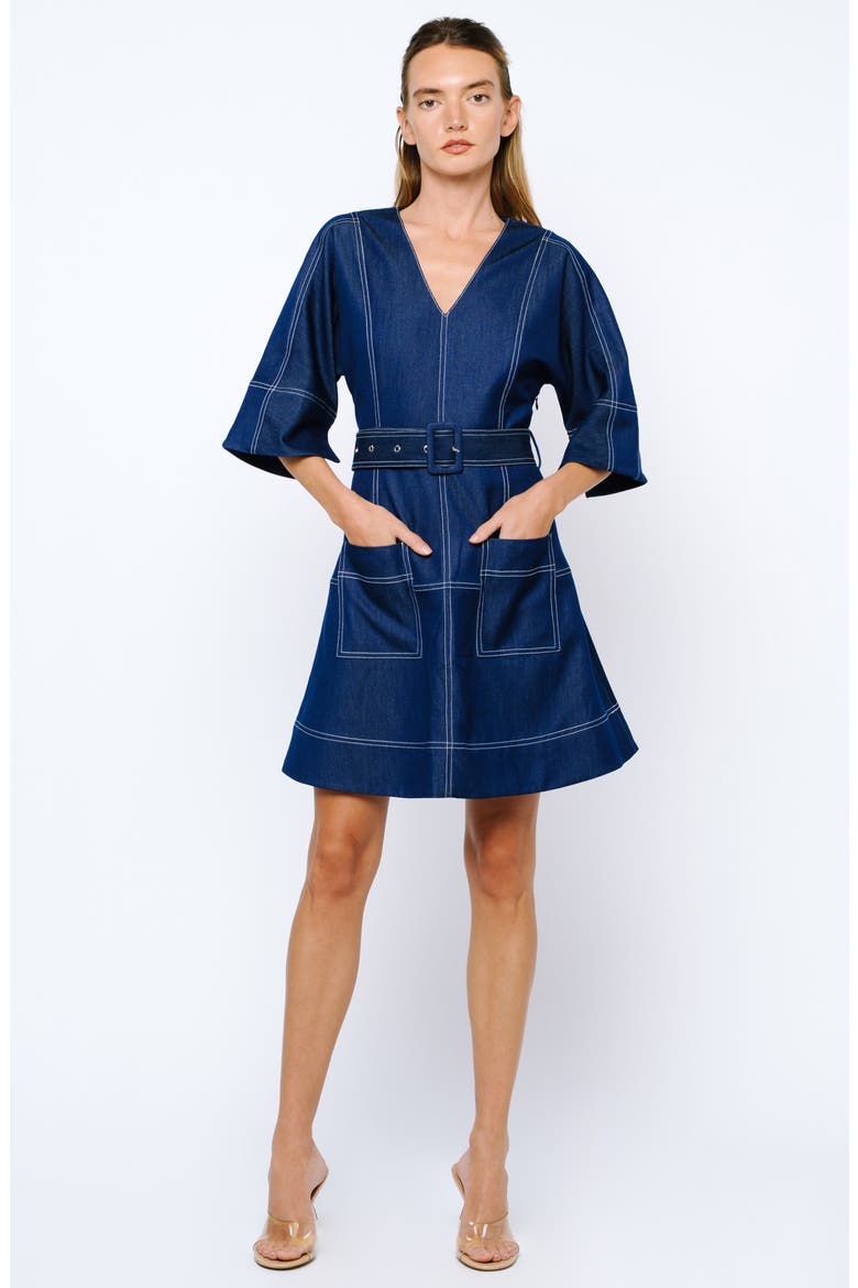 Polly Topstitch Detail Denim Look Dress, Alternate, color, NAVY