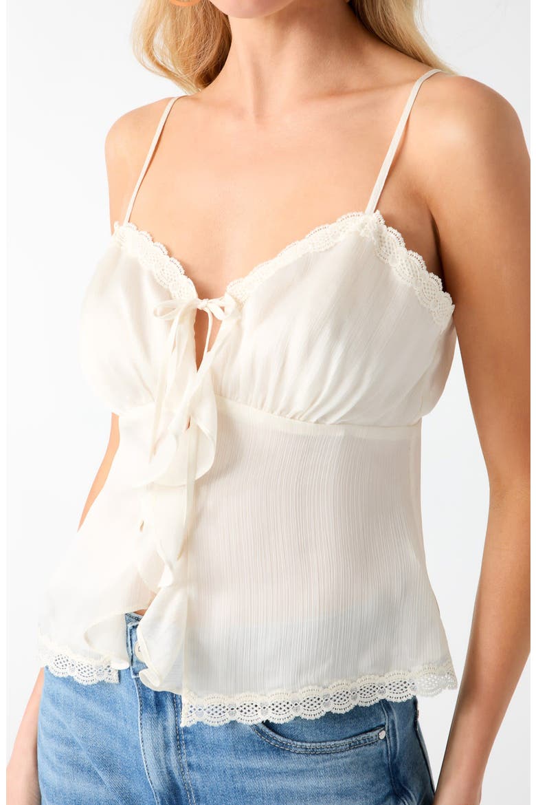 Saisha Lace Trim Ruffle Crop Chiffon Babydoll Top, Alternate, color, NATURAL