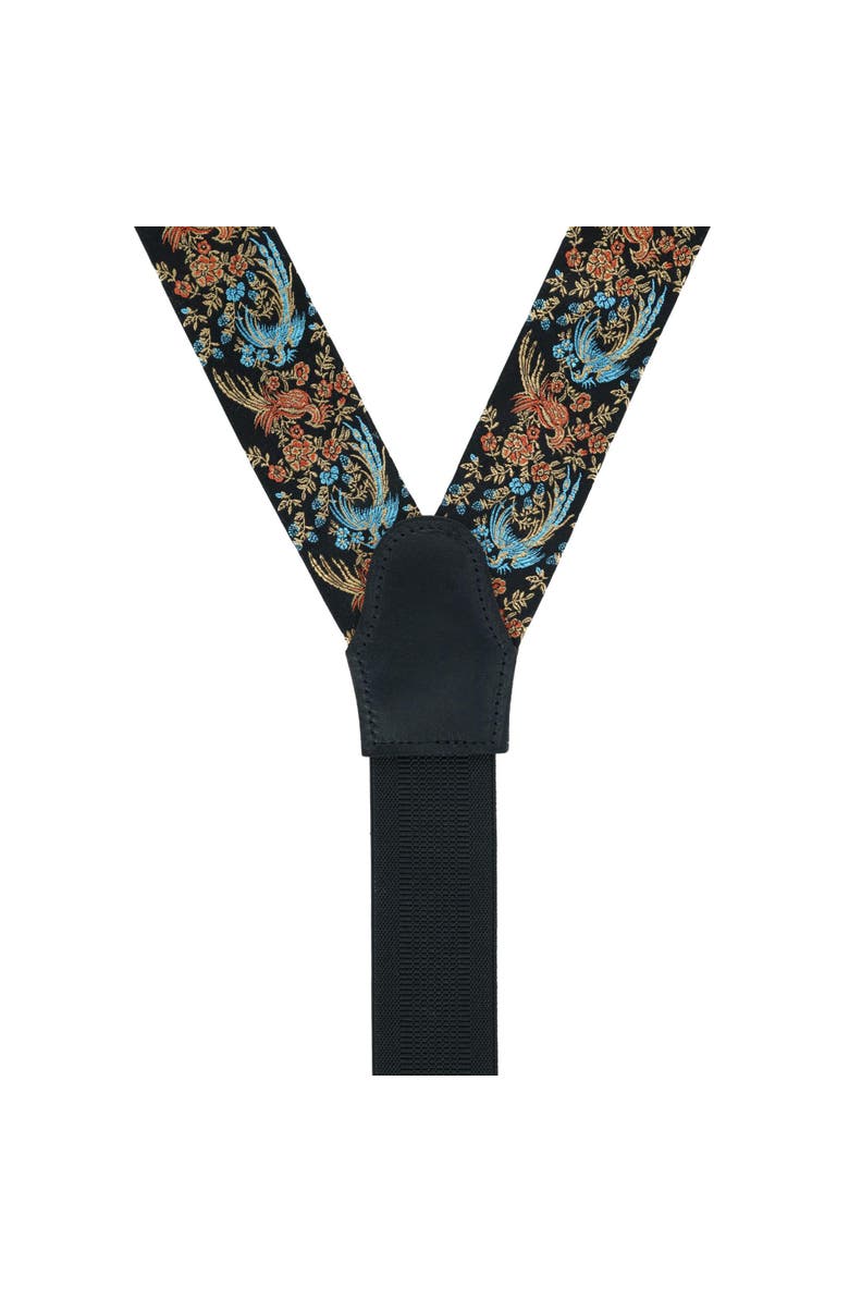 Trafalgar Birds of Prosperity Silk Button End Suspenders (Braces) and Necktie Set, Alternate, color, Black