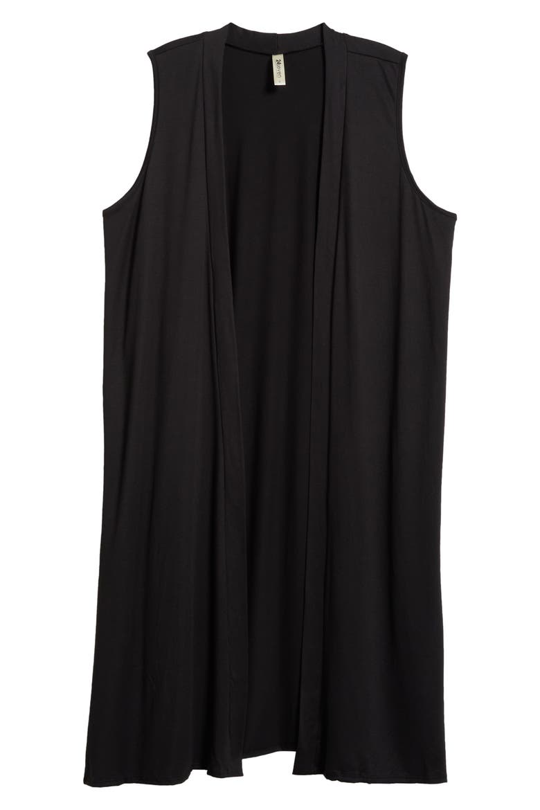 Open Front Long Vest, Alternate, color, BLACK