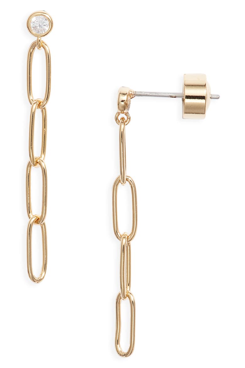 Cubic Zirconia Post Paper Clip Drop Earrings, Main, color, CLEAR- GOLD
