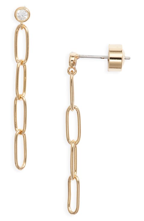 Cubic Zirconia Post Paper Clip Drop Earrings