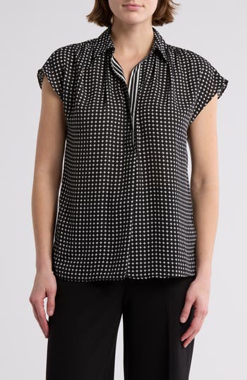 Max Studio Short Sleeve Popover Blouse In Black