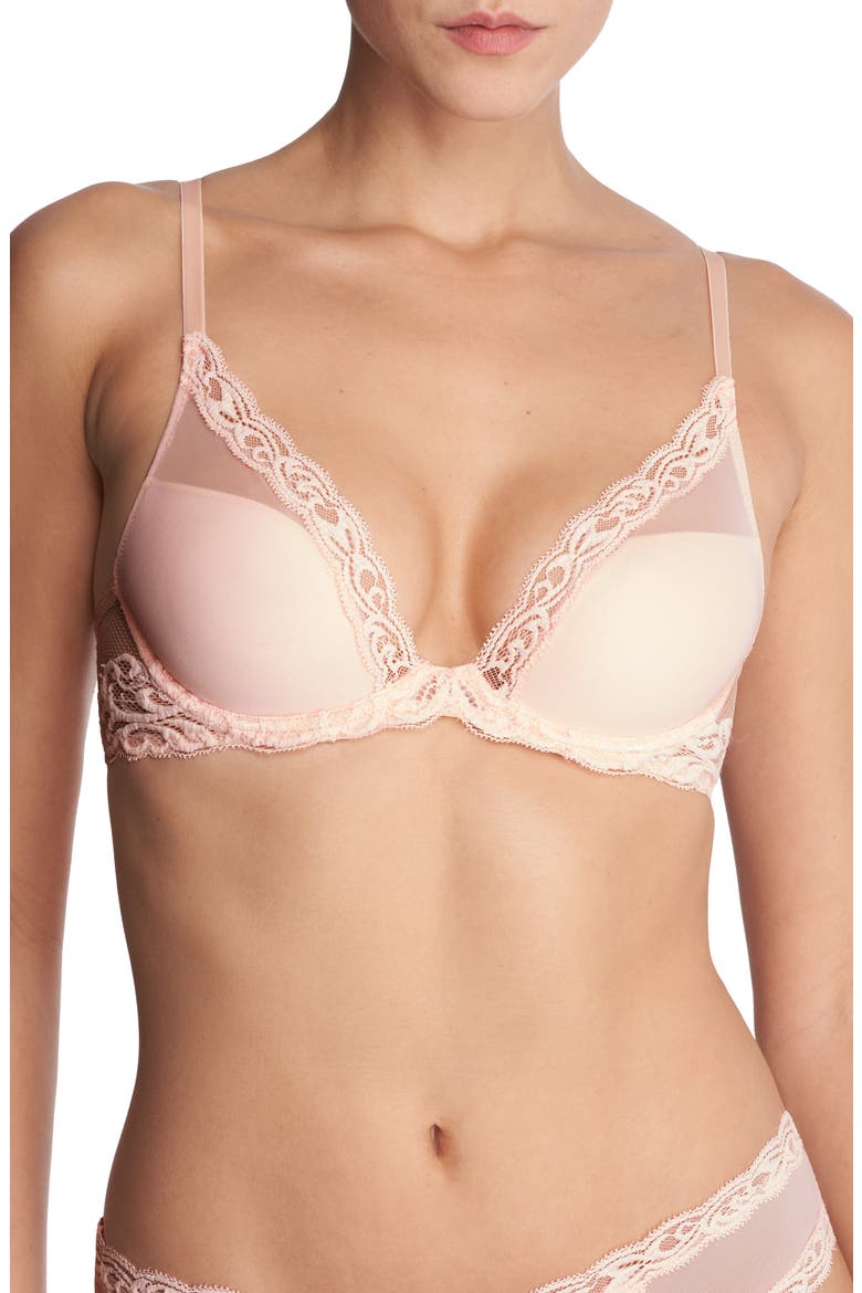 Feathers Plunge T-Shirt Basics Bra, Main, color, SEASHELL