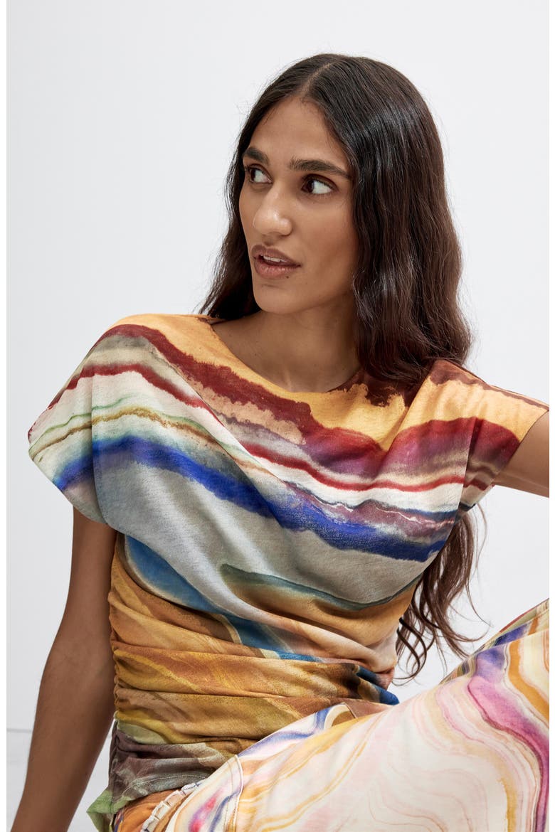 Ruched Short Sleeve T-Shirt, Alternate, color, MULTI
