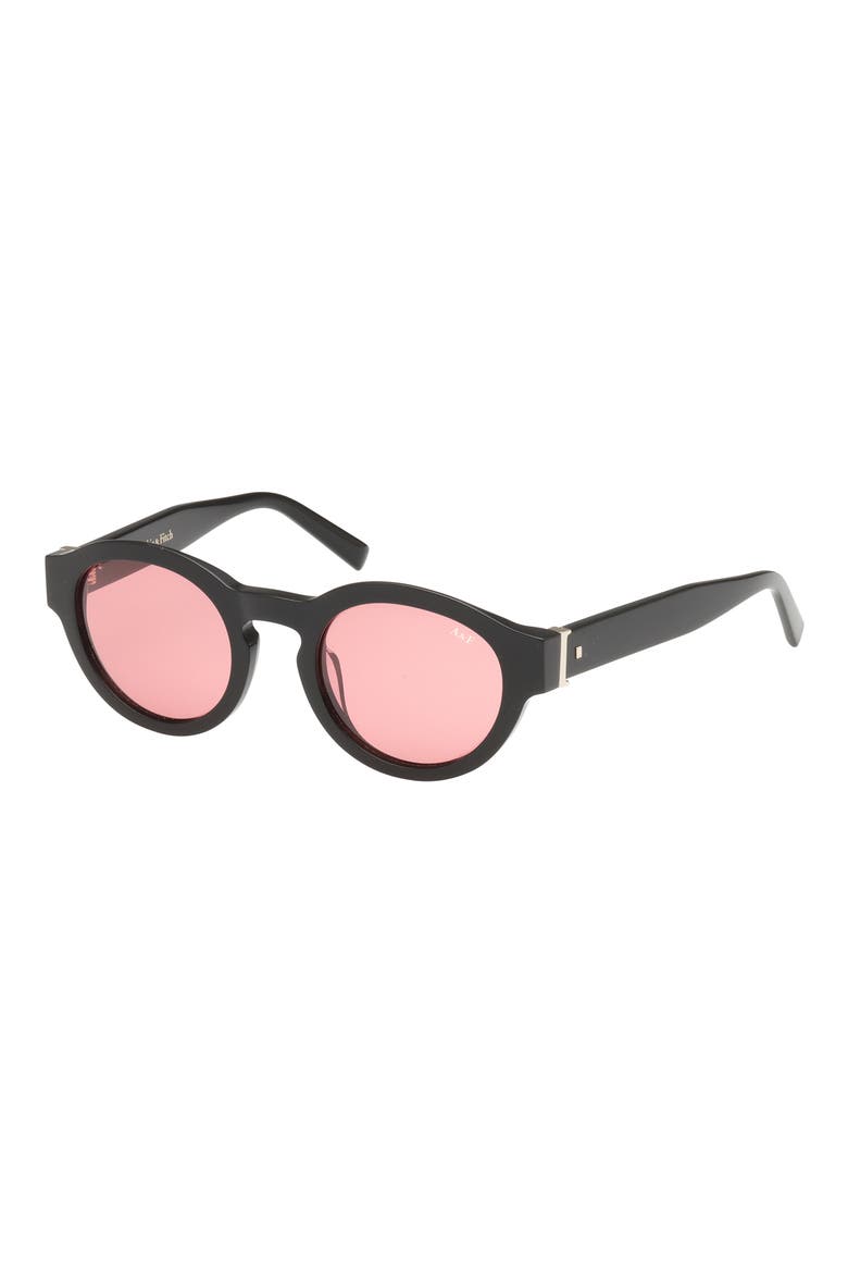 49mm Round Sunglasses, Alternate, color, SHINY BLACK / ROSE LENS