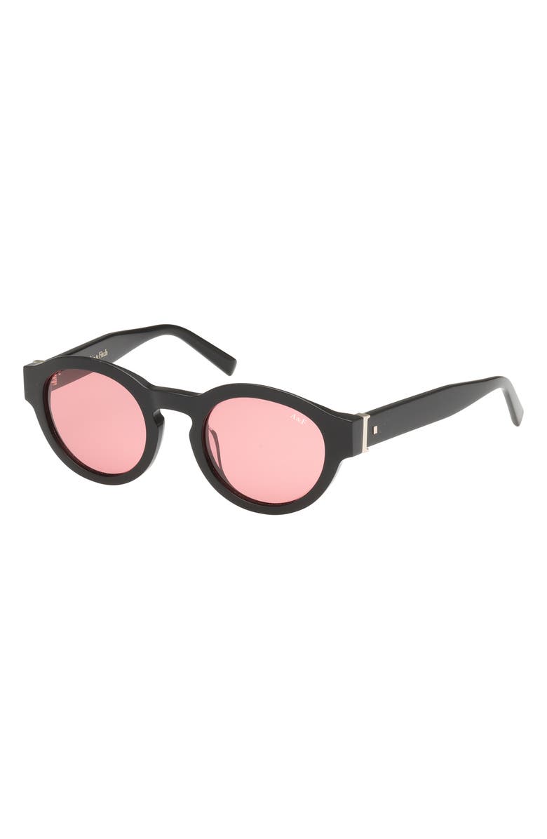 ABERCROMBIE & FITCH 49mm Round Sunglasses, Alternate, color, Shiny Black / Rose Lens